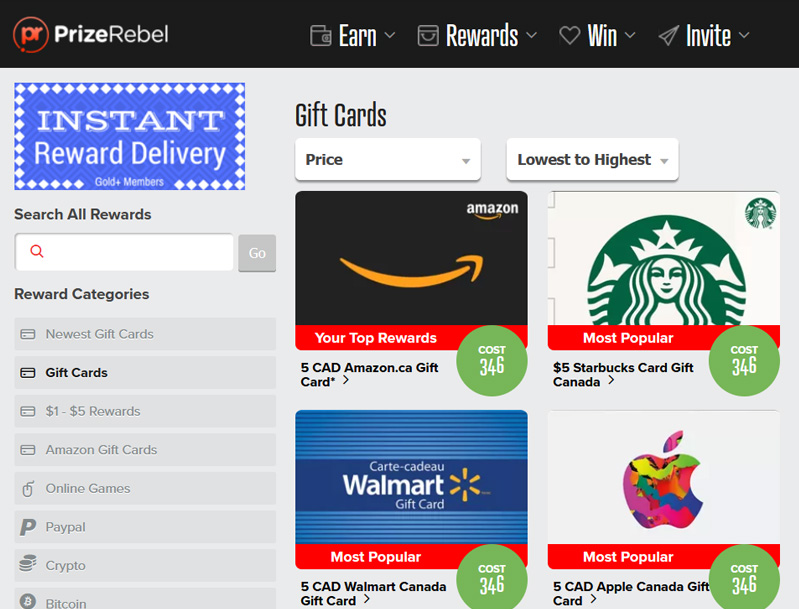 prize rebel rewards ecards